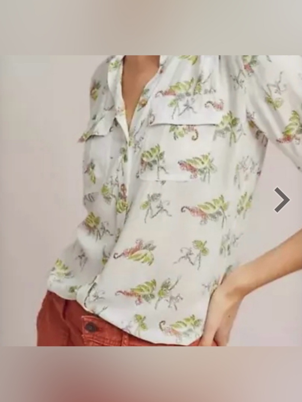 Anthropologie Maeve Monkey Tiger Jungle Novelty Print Shirt